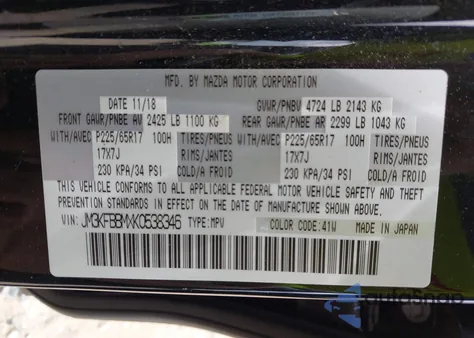 2019 Mazda Cx-5 Sport from USA, damaged, VIN JM3KFBBMXK0538346